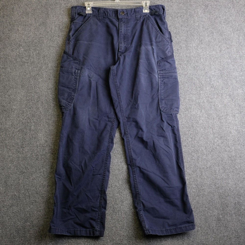 Carhartt Cargo Pants Mens 34x30 Blue Ripstop Canvas Relaxed Fit Workwear Outdoor